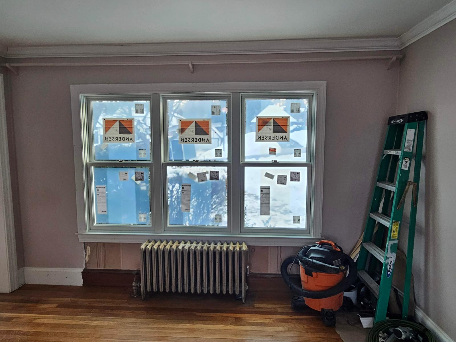 New Andersen windows installed interior living room Massachusetts